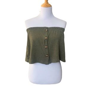 American Eagle | Green Strapless Flowy Crop Top